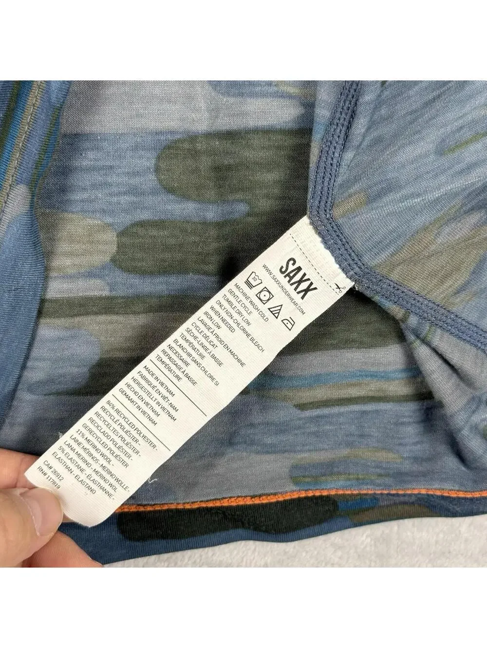 SAXX Viewfinder Merino Wool Blend Camo Base Layer Shirt Blue Mens S Outdoor Hike
